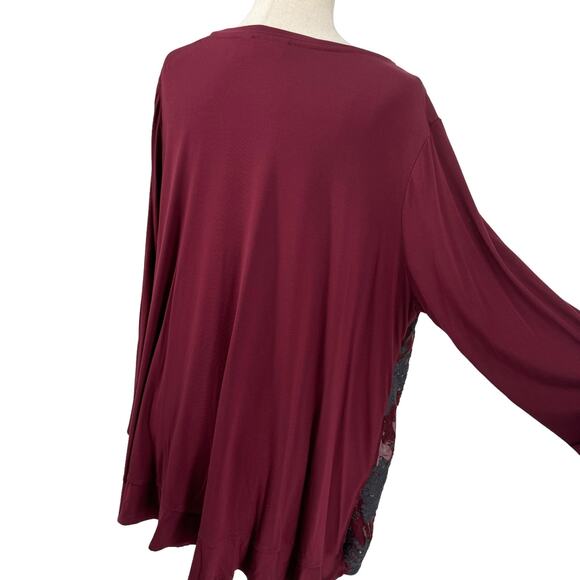 LOGO Lavish Lace Overlay Scoop Neck Top Tunic 2X Maroon A345571 Lori Goldstein - Picture 10 of 15